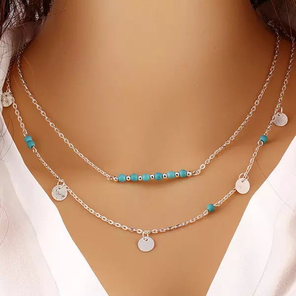 (The Dixie) Silver short 2 layered necklace