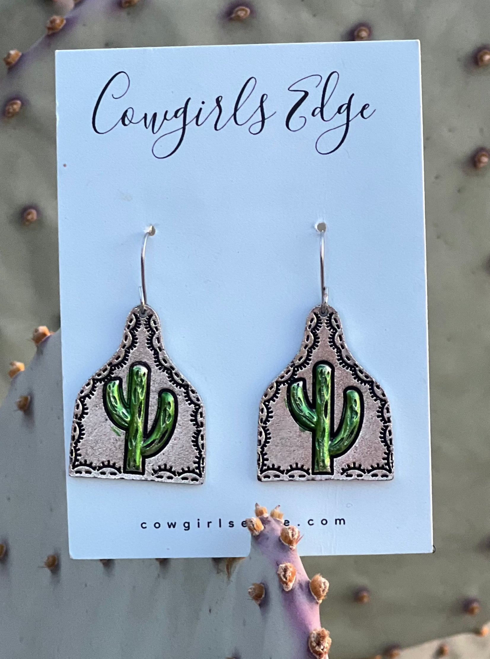 (The Maisie)  Silver Ear Tag Cactus Necklace
