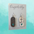 (The Dakotas) Silver Cactus oval Earrings with turquoise triangle stone