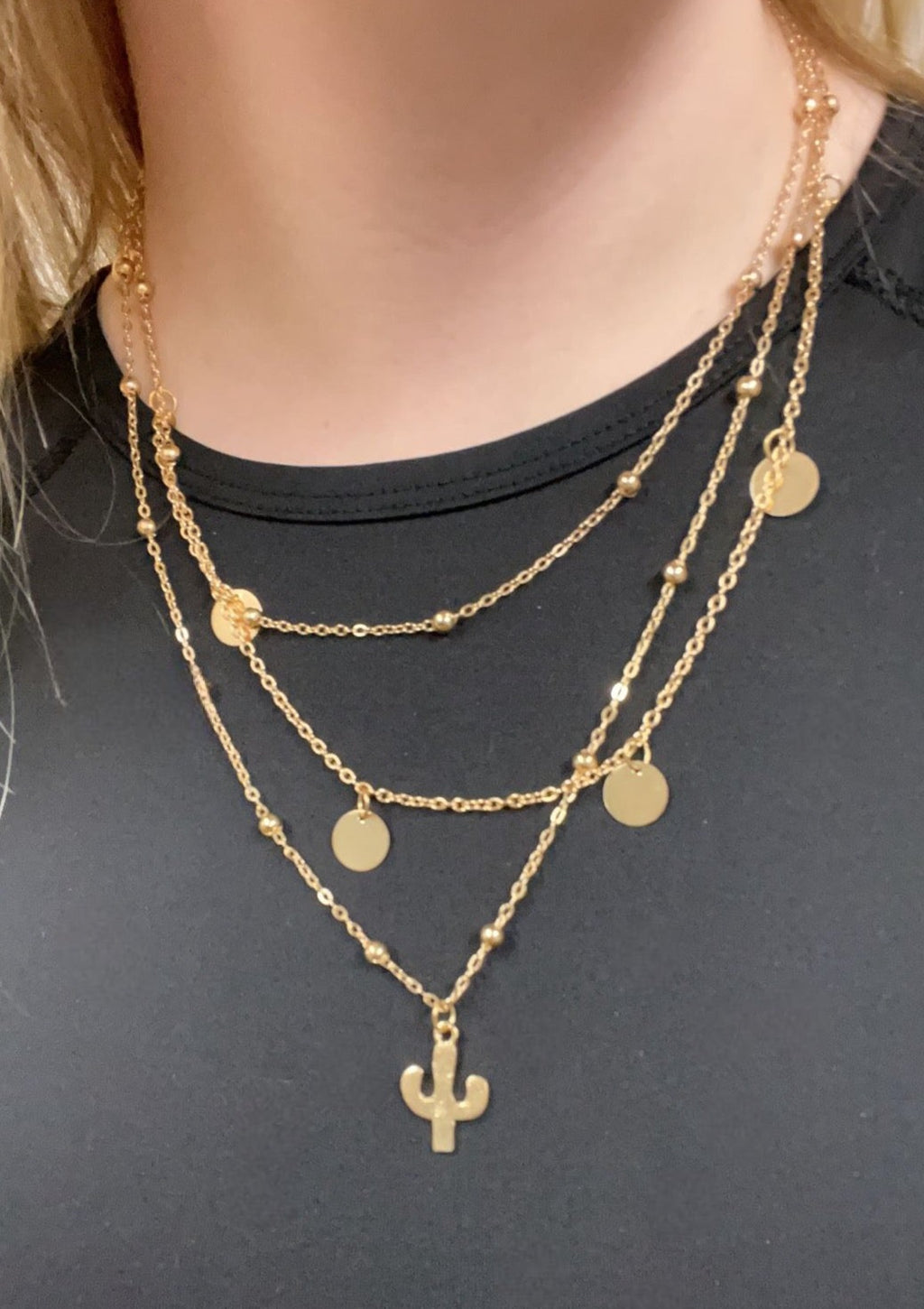(The Lila) Layered Fine Necklace Gold with Cactus