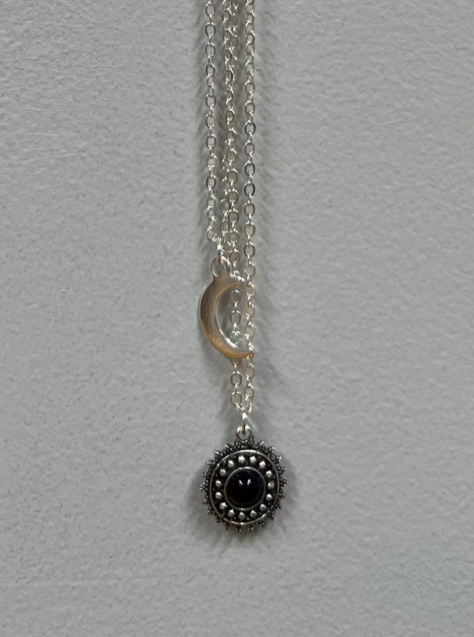 (The Isla) Double Layered Crescent Moon and Black Gem
