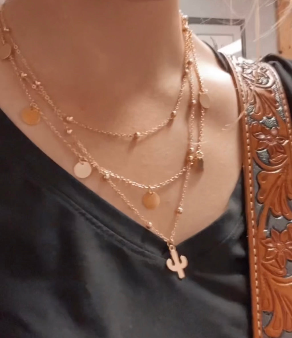(The Lila) Layered Fine Necklace Gold with Cactus