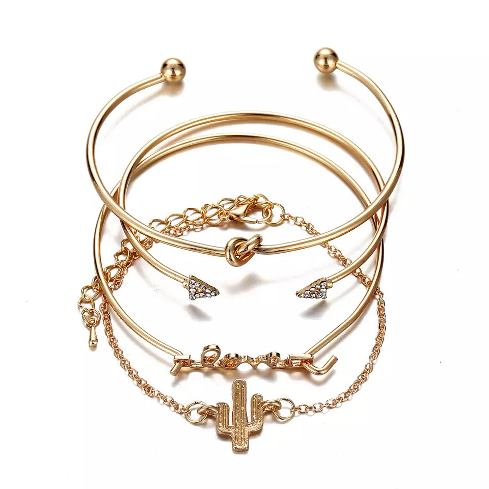 (The Rose) Set of 4 gold bangle/bracelet set