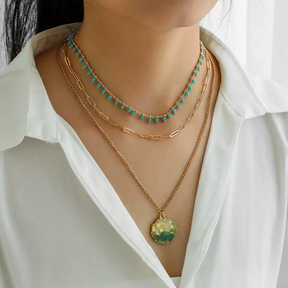 (The Callie) Gold layered necklace with turquoise